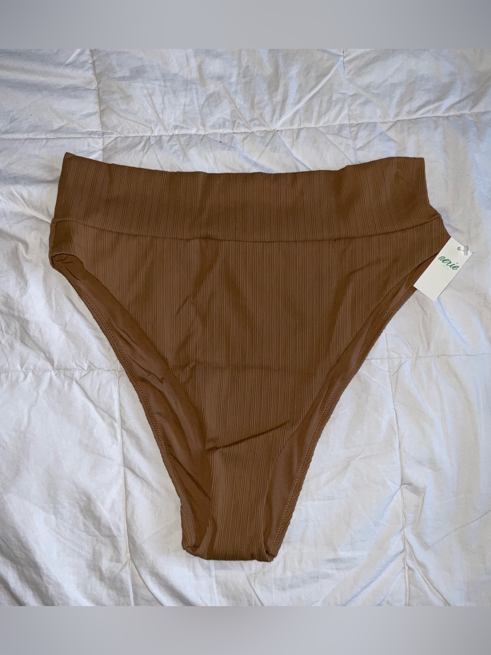 aerie High Waist Ribbed Bikini Bottoms - Brown
